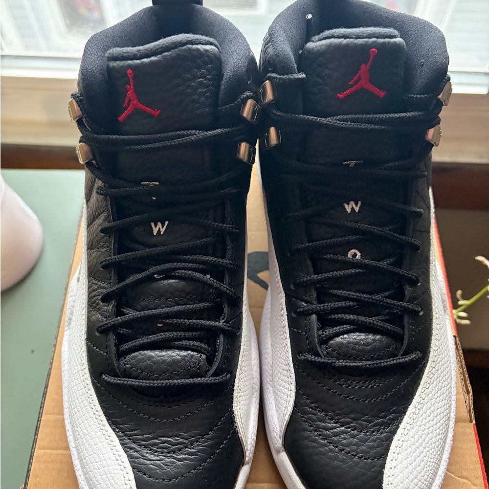 Black and White High-Top Sneakers with Red Logo